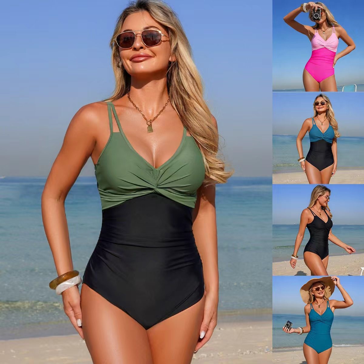 Swimsuit One Piece - V Neck Twist Front One Piece