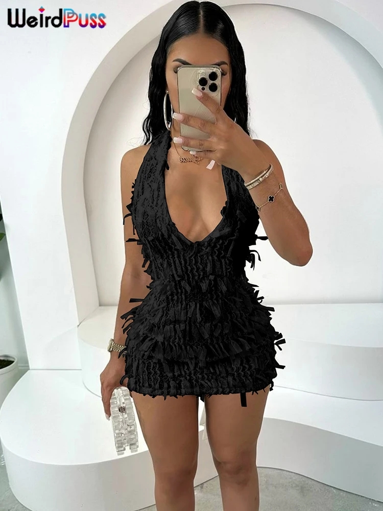 Zara Summer Clothing For Women - Weird Puss Sexy Halter Tassel Dress