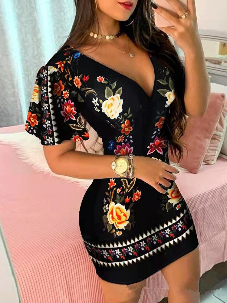Zara Summer Clothing For Women - Summer Elegant Floral Print Bodycon Mini