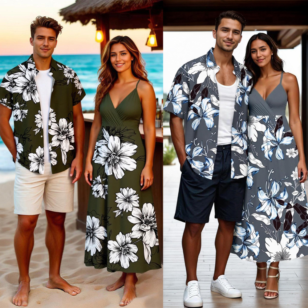 Summer Clothing For Older Women - Flowers Leaf Printed Plus Size Matching