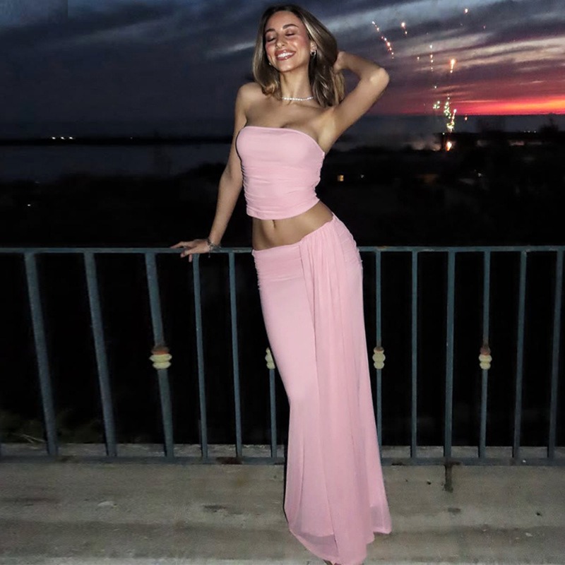 Tuularose Pink Long Dress 2-Pi - Summer Clothing For Older Women ulasan dan harga