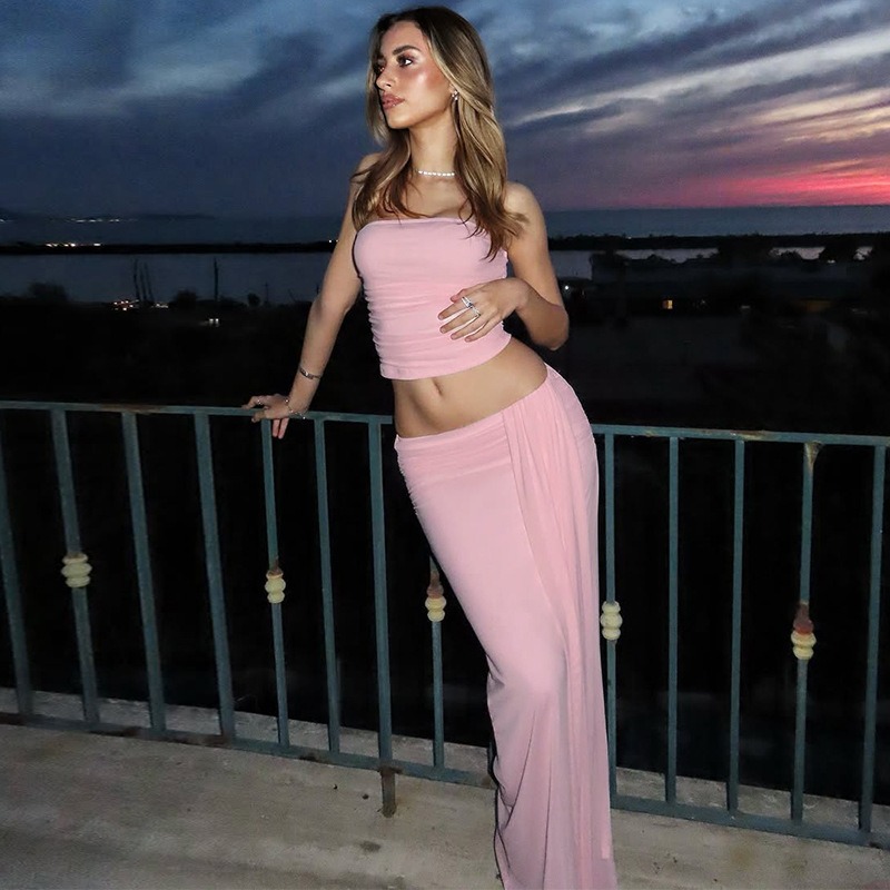 Tuularose Pink Long Dress 2-Pi - Summer Clothing For Older Women ulasan dan harga