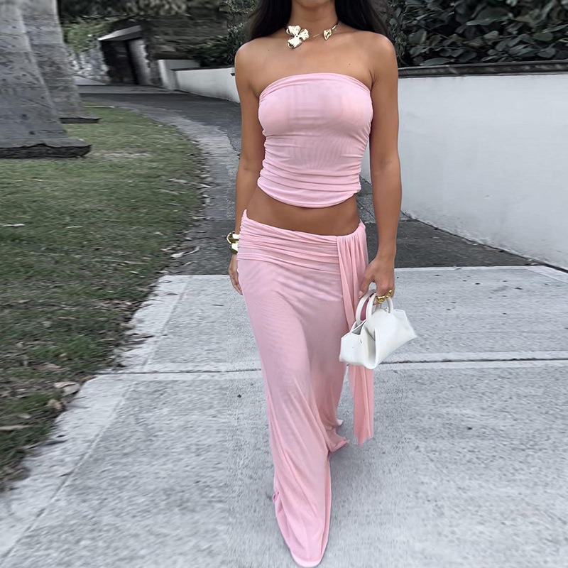 Tuularose Pink Long Dress 2-Pi - Summer Clothing For Older Women ulasan dan harga