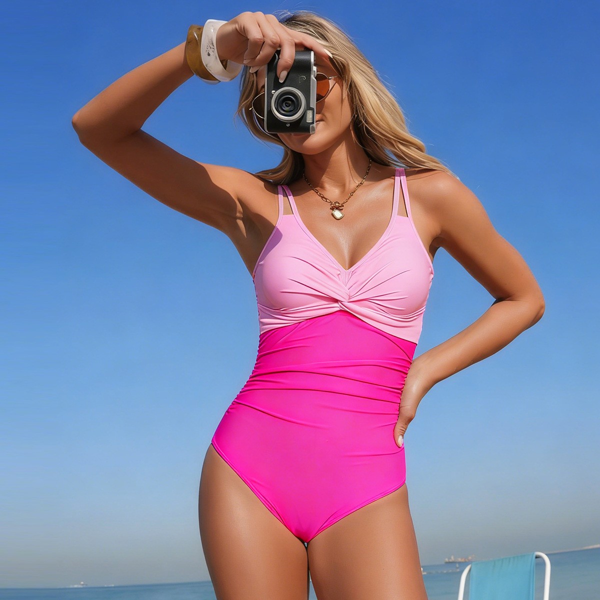 V Neck Twist Front One Piece S - Swimsuit One Piece ulasan dan harga