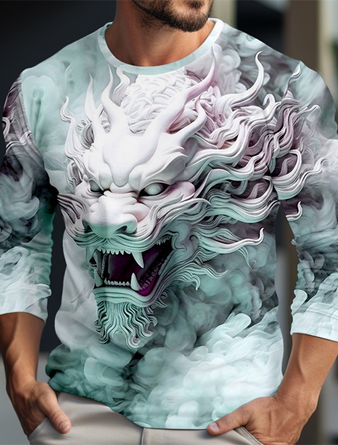 Dragon Pattern Casual Men's 3D - Summer Clothing Resort ulasan dan harga