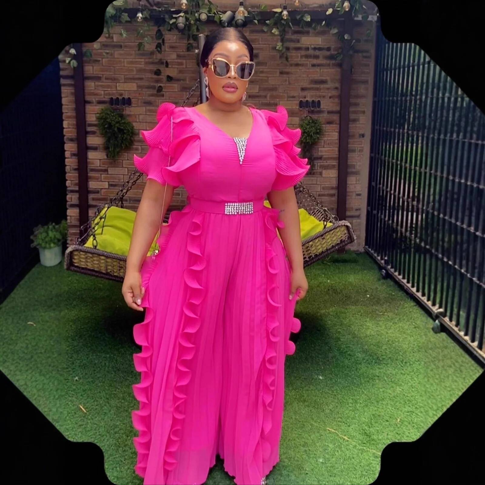 Plus Size Women's V-neck Ruffl - Summer Clothing Office ulasan dan harga