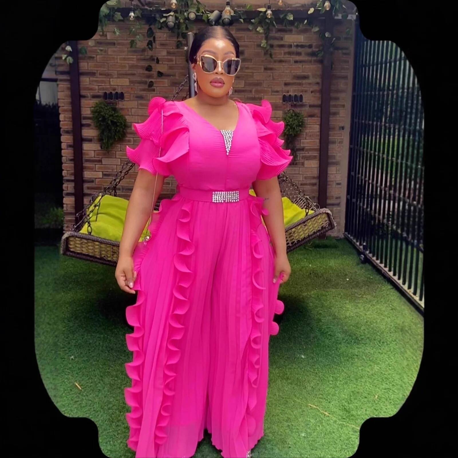 Plus Size Women's V-neck Ruffl - Summer Clothing Office ulasan dan harga
