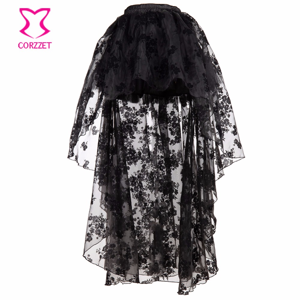 Black Floral Chiffon Front Sho - Summer Victorian Clothing ulasan dan harga