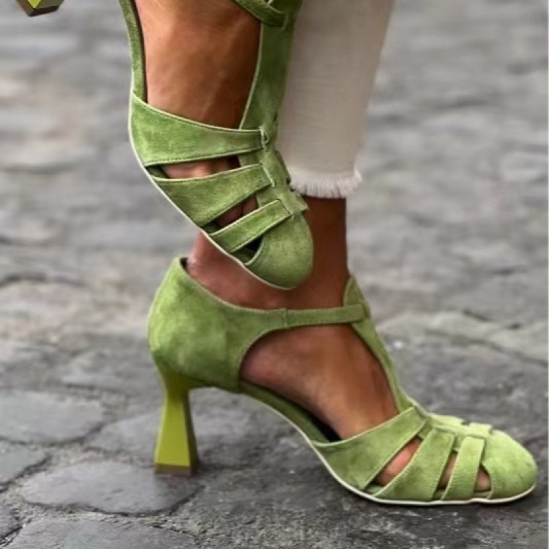Women's Green Suede Kitten Hee - Summer Clothing Office ulasan dan harga