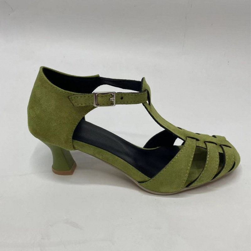 Women's Green Suede Kitten Hee - Summer Clothing Office ulasan dan harga