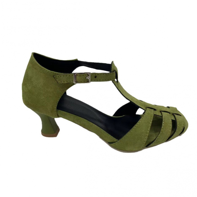 Women's Green Suede Kitten Hee - Summer Clothing Office ulasan dan harga