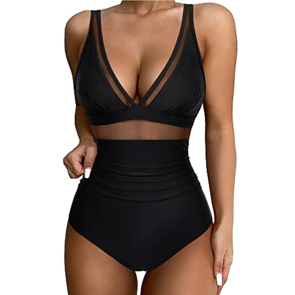 Women Deep V Mesh Cutout One P - Swimsuit One Piece ulasan dan harga