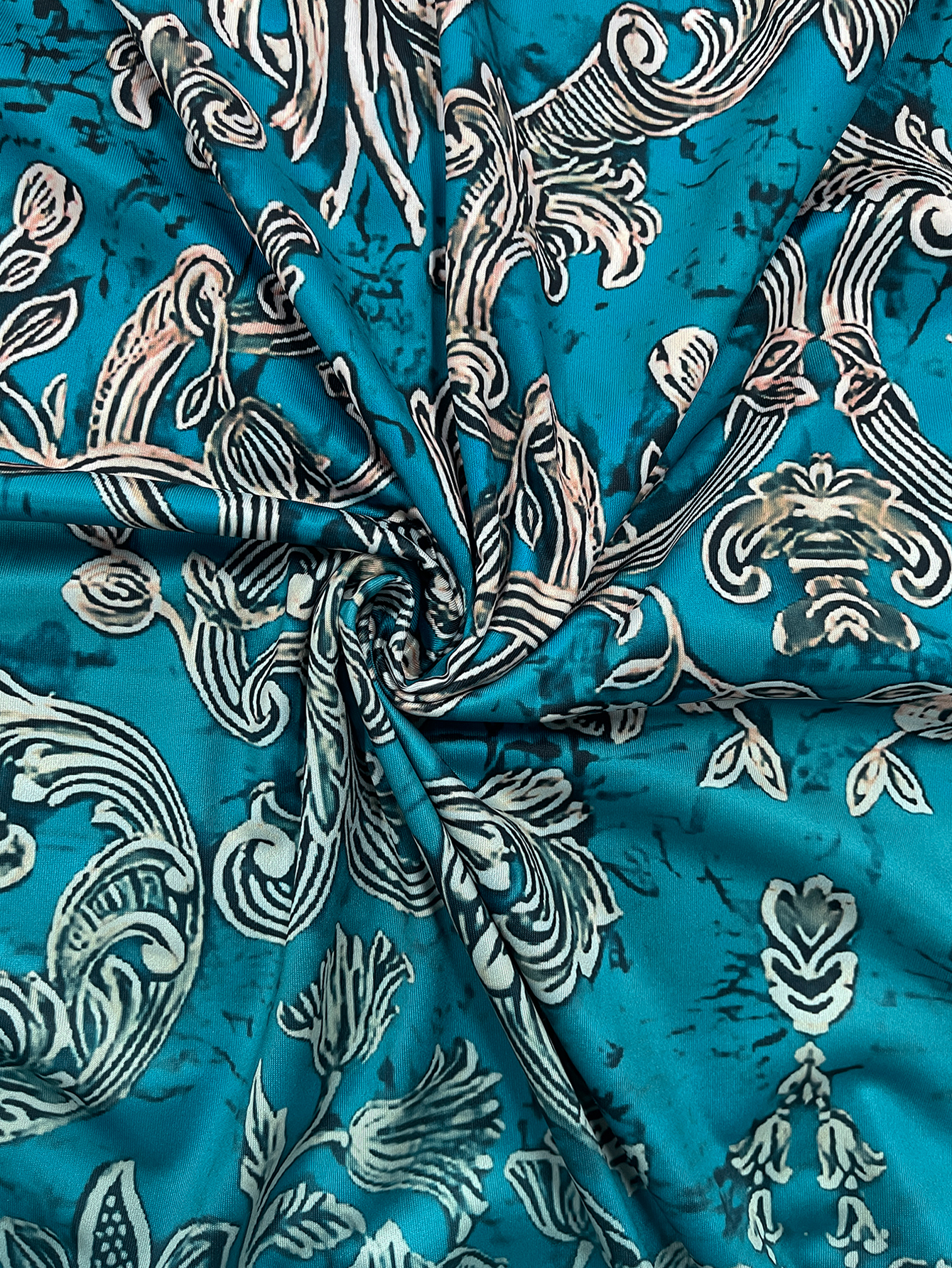 Plus Size Teal Baroque Floral  - Summer Clothing For Older Women ulasan dan harga