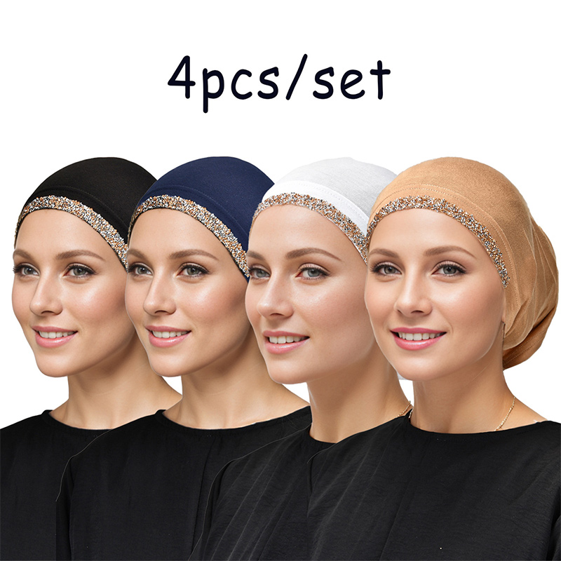 4/Pcs Modal Cotton Rhinestone  - Summer Clothing Hijab ulasan dan harga